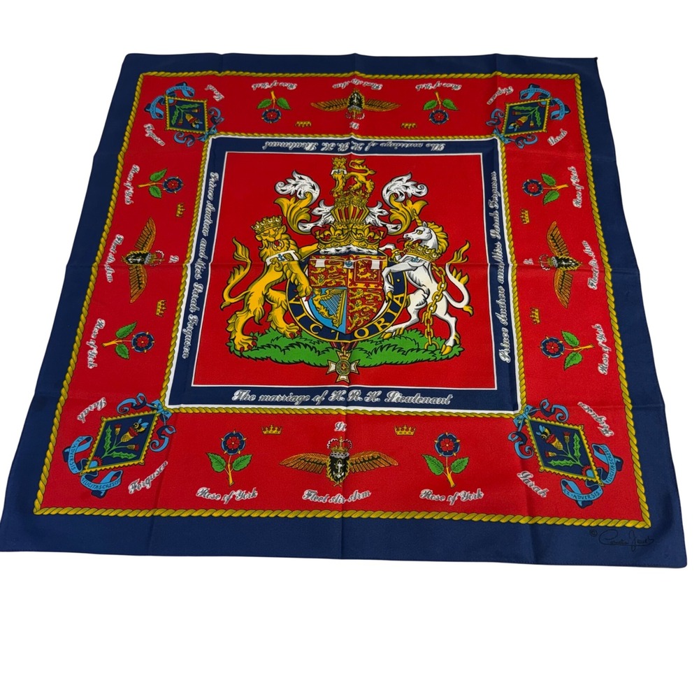 Vintage Cornelia James Silk Scarf Red Royal Wedding Andrew Ferguson 1986